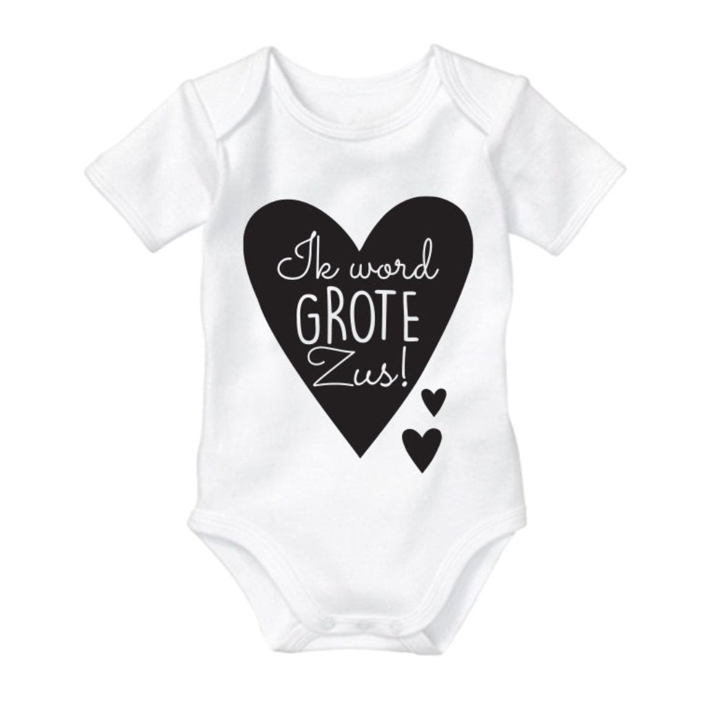 Grote zus rompertje. Voor grote zus to be. Zwangerschapsaankondiging. Zwanger aankondiging. Big sister romper shirtje shirt. Unieke babykleding photoshoot gender reveal cadeautip