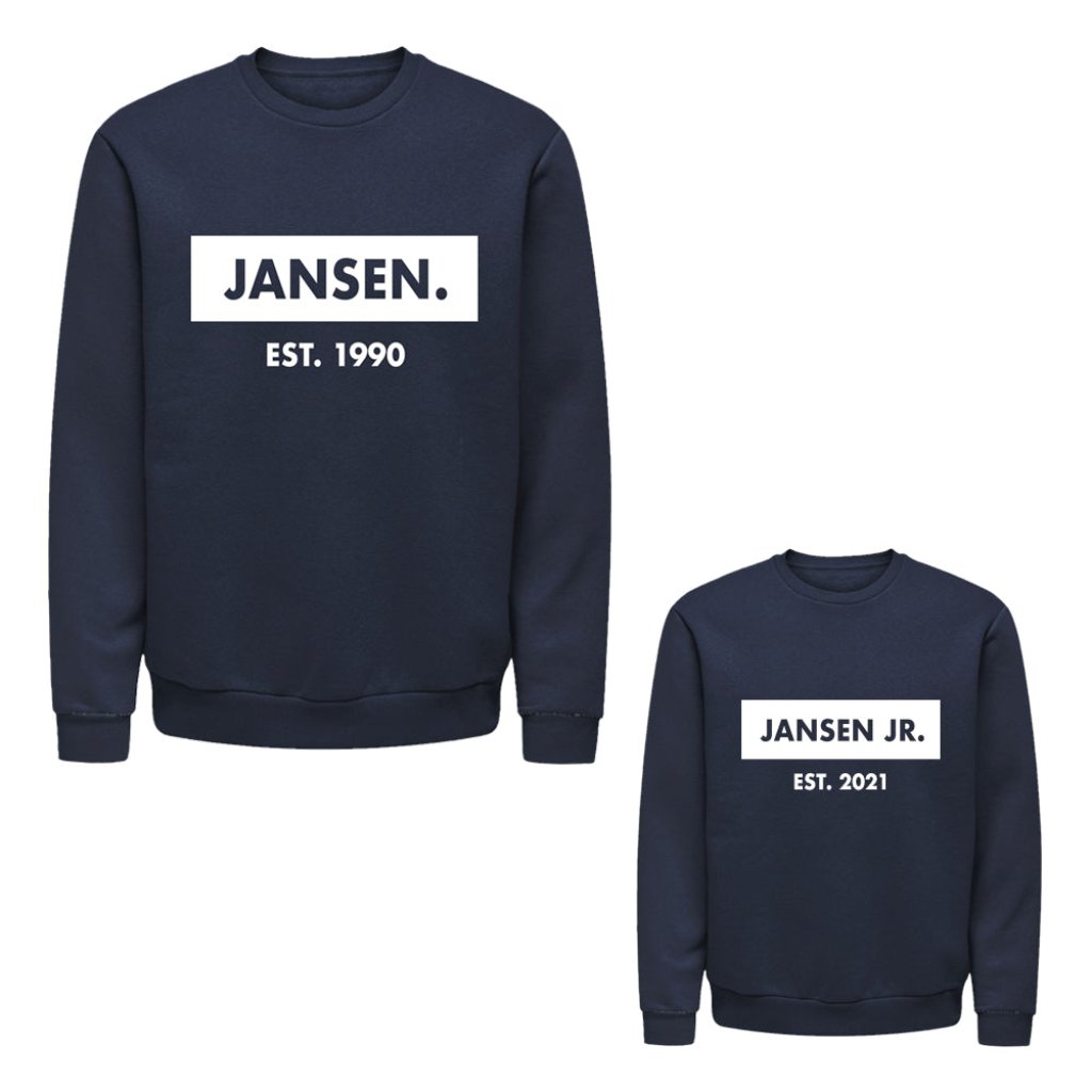 Twinning Twin Set vaderdagcadeau kerstcadeau sinterklaascadeau kado voor papa vader matchen met kind zwangerschapsaankondiging vader en zoon papa en dochter uniek vaderdag kado boefjes en bijtjes truien Daddy Mini