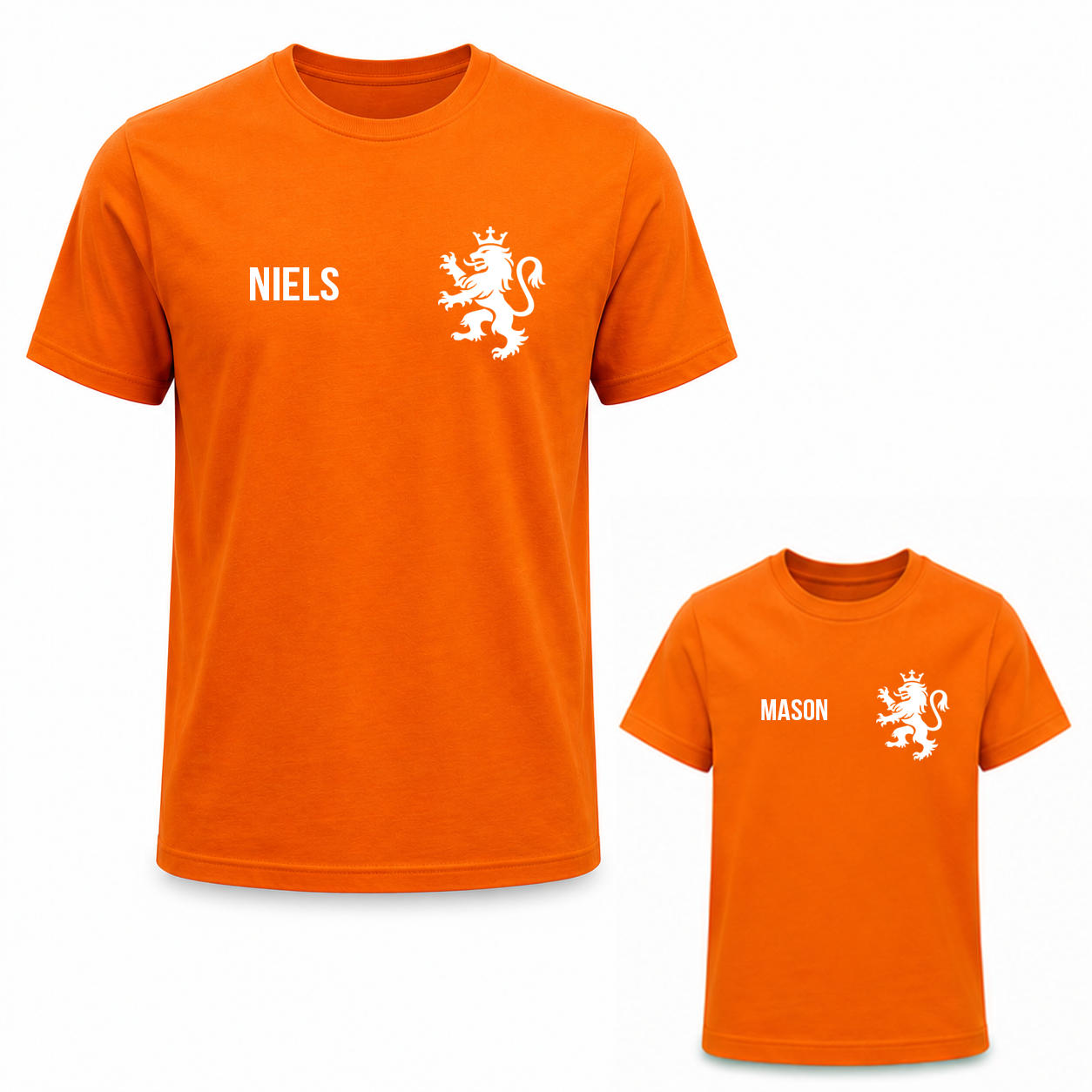 Vader en Kind WK Shirts | Leeuw + Naam