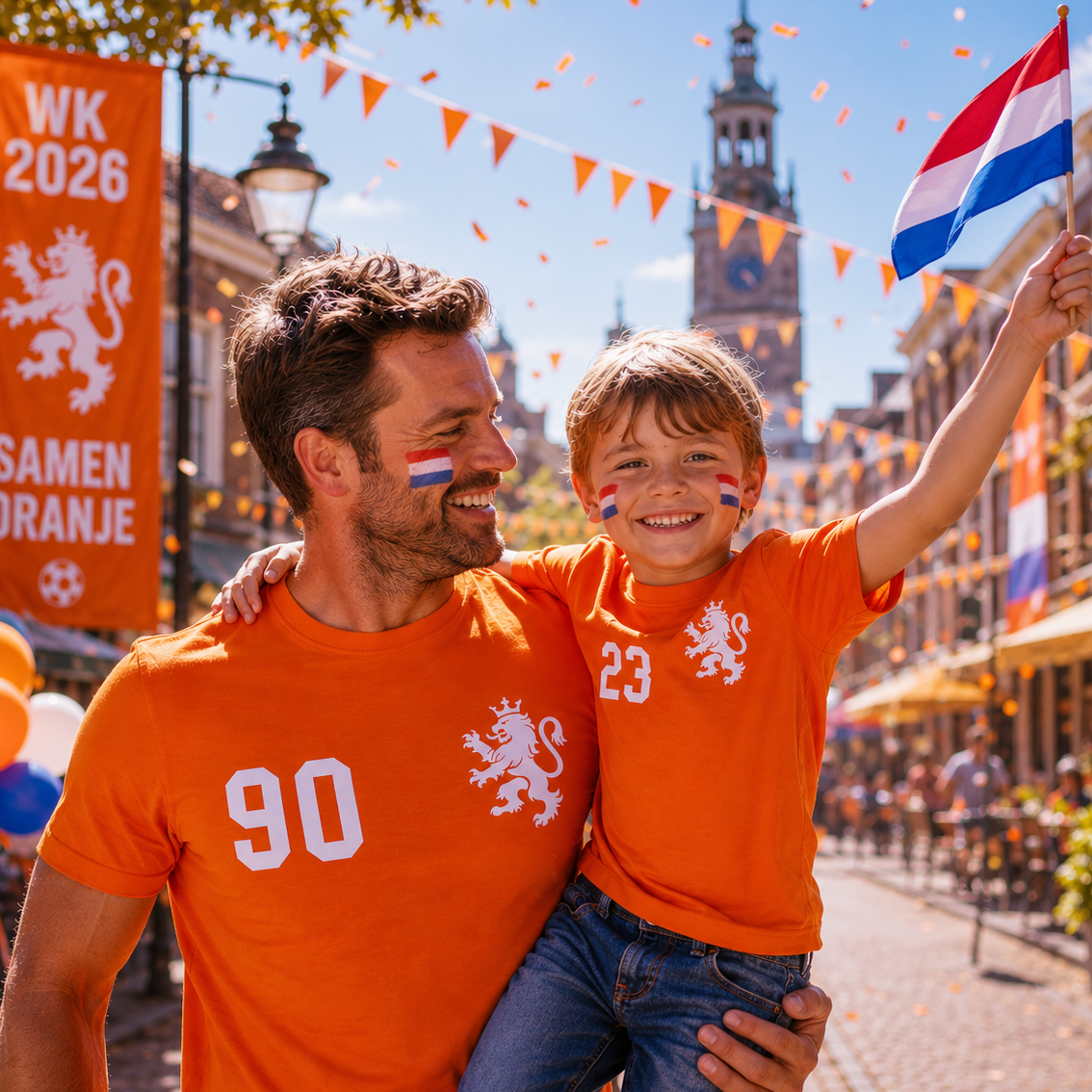 Vader en Kind WK Shirts | Leeuw + nummer