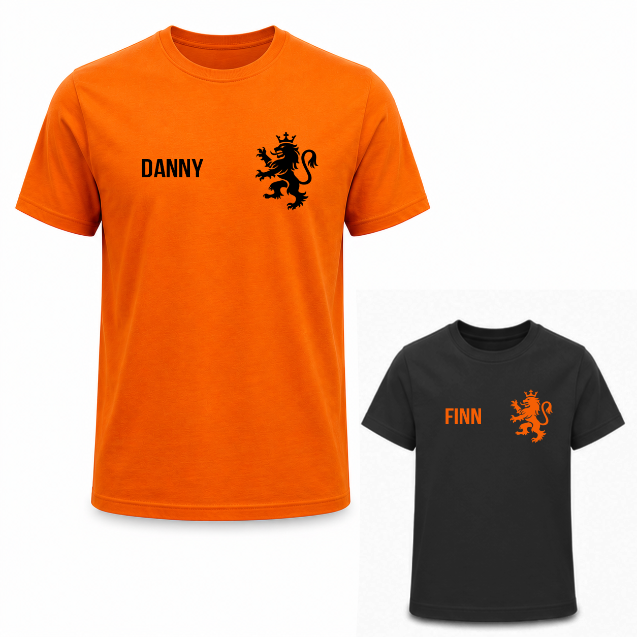 Vader en Kind WK Shirts | Leeuw + Naam